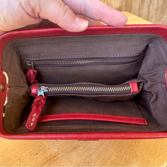 Red Leather Crossbody Hinged Closure Mini Bag - Picture 5 of 10